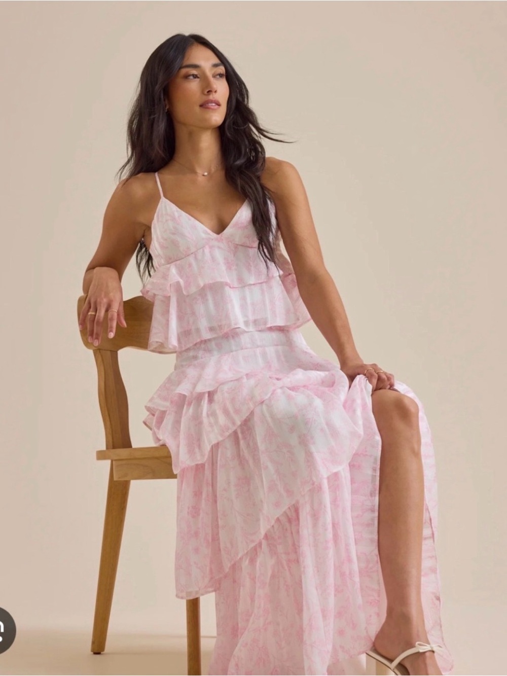 Altar'd State Pink Floral Ruffle Maxi Skirt and Blouse Set